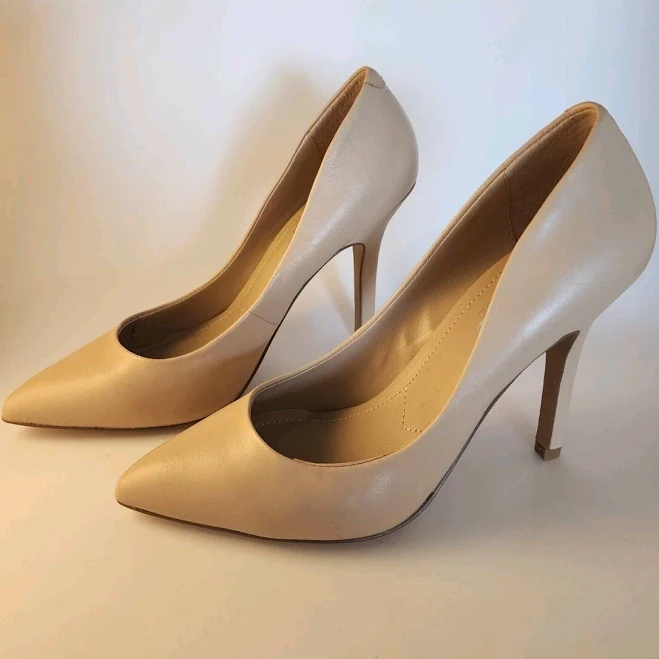 shoes Charles David Classic Nude Beige Tan Leather Pointed Toe Pumps Women's eBay $27.99