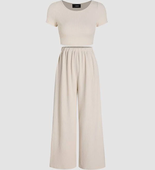 two piece set CIDER Women's Short Sleeve Crop Top & Wide Leg Trousers Set for Daily Casual Cider $22.32