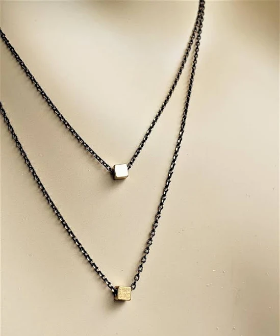 accessory Dainty Geometric Black Gold Layered Necklace Set Etsy - LilaAvgusta $24.5