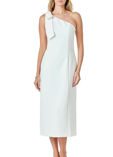 dress Endless Rose Women's One-Shoulder Bow Accent Midi Dress Nordstrom $91