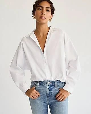 top Express Women's Stretch Cotton Poplin Oversized Shirt Express $35