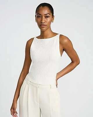 top Express Women's Textured Boat Neck Fitted Sweater Tank Top Express $40.6