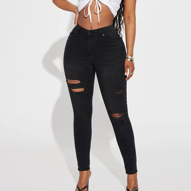 jeans Fashion Nova Women's Calabasas Ripped Mid Rise Stretch Skinny Jeans Fashion Nova $15