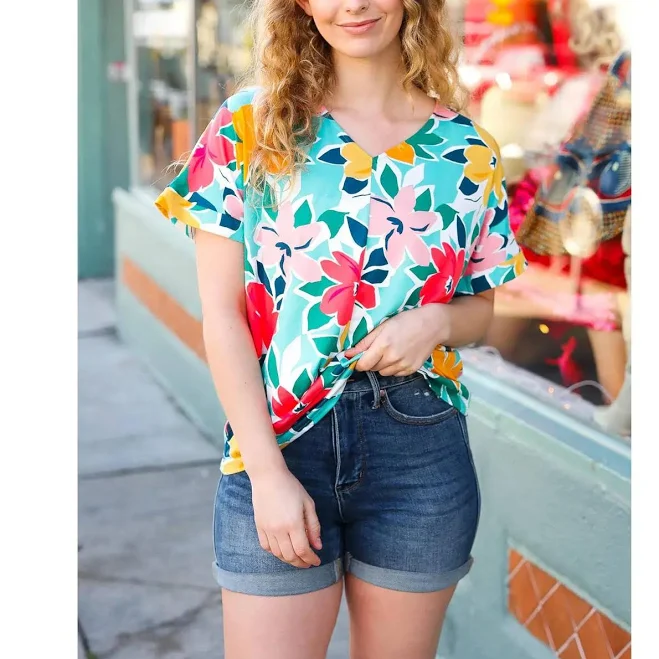 top Flat Floral V Neck Top TikTok Shop $9.95