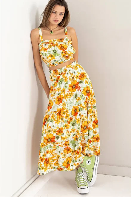 matching set Floral Print Crop Top and Skirt Set PinkBlush Maternity $47