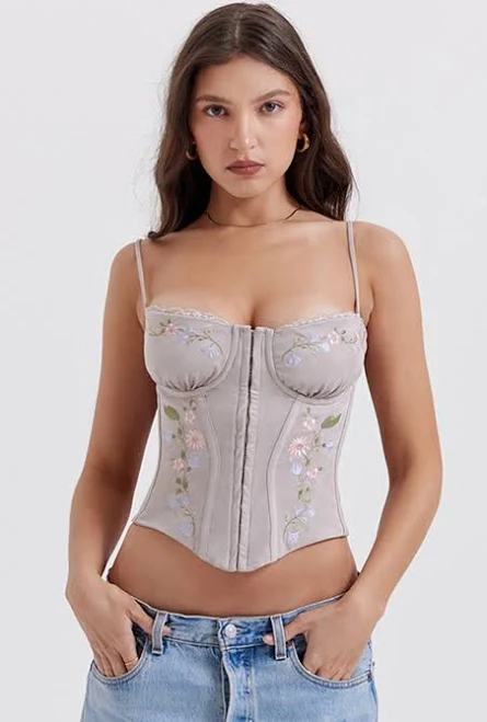 corset top House of CB Petunia Embroidered Faux Suede Corset Top House of CB $135