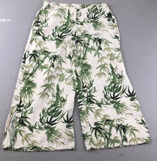 pants J Jill Pants Womens Medium Green Floral Linen Blend Straight Leg Pull eBay - rosecityfashions $49.76