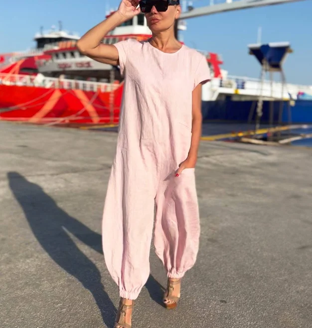 jumpsuit Lilian Linen Short Sleeve Jumpsuit Etsy - EUGfashion $146.3