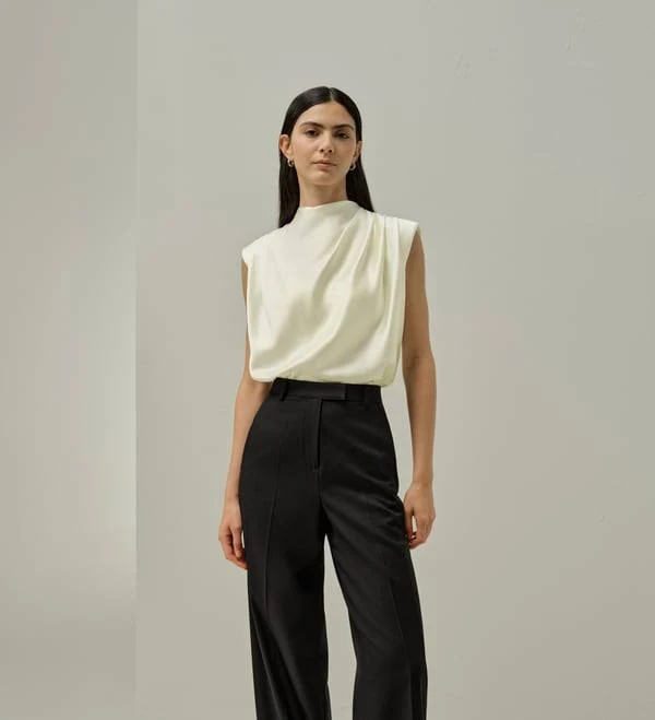 top LILYSILK Mock Neck Silk Tops - Ladies - Lily White Mulberry Silk - Perfect for Work Or Casual Pad Shoulder Top S LilySilk $145