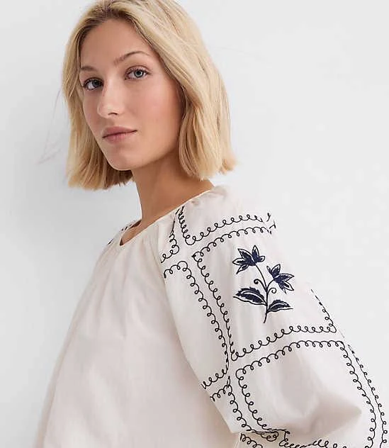 top Loft Women's Floral Embroidered Poplin Blouse LOFT $32.99
