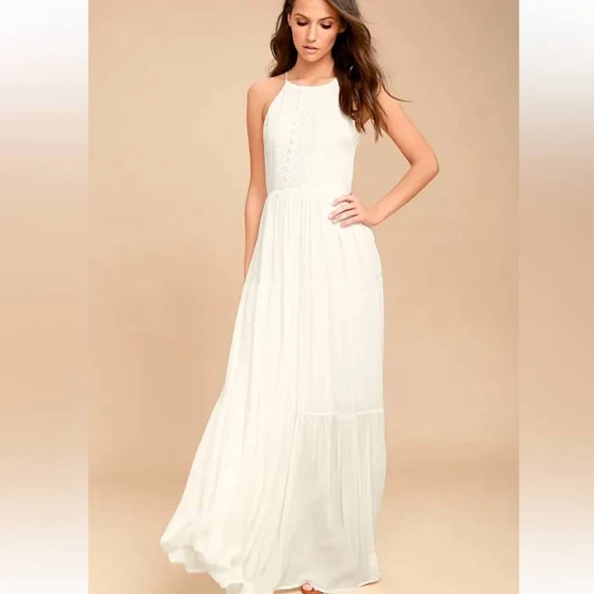 dress Lulus Dresses | Lulus For Life White Ivory Embroidered Maxi Tiered Flowy Dress W1556 Sz S | Color: White | Size: S | Jdcinci09's Closet Poshmark $42