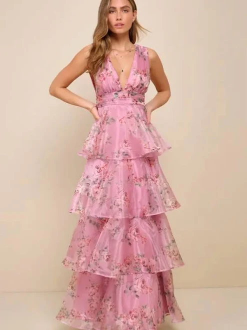 dress Lulus Floral Print Organza Tiered Maxi Dress Poshmark $55