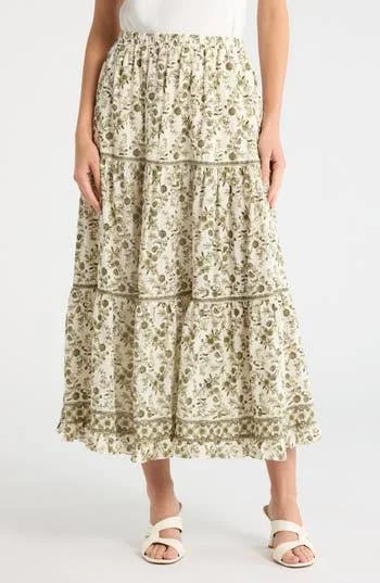 skirt Max Studio Women's Floral Wreath Print Tiered Cotton Blend Maxi Skirt Nordstrom Rack $29.97