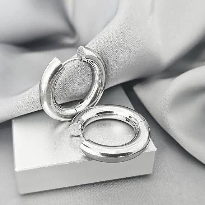 accessory Men's Surgical Steel Chunky Hoop Earrings Etsy - SYLcompany $22.39