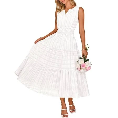 dress Merokeety Women's 2026 Summer Boho V Neck Tiered Maxi Dress With Pockets Casual Vacation Wear, White, XL Walmart - Merokeety USA $53.99