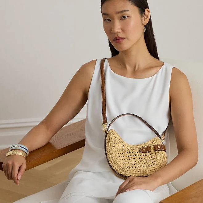 bag Ralph Lauren Tasha Crochet-Straw Tote Bag with Leather Trim Ralph Lauren $295