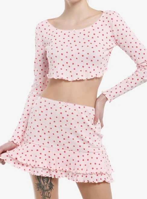 matching set Sweet Society Girls Strawberry Print Long-Sleeve Top & Skirt Set Hot Topic $21.99