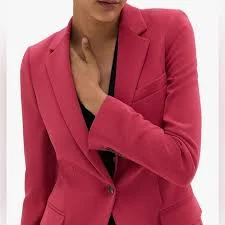 blazer Theory Women's Vibrant Pink Single Breasted Wool Blazer Waves acoustic $111