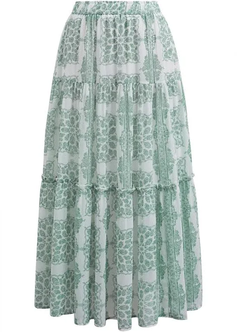 skirt Tile Paisley Ruffled Tiered Chiffon Maxi Skirt Chicwish $36.9