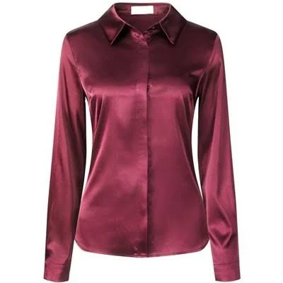 top Women's Elegant Satin Point Collar Long Sleeve Button Down Shirt Target $33.99