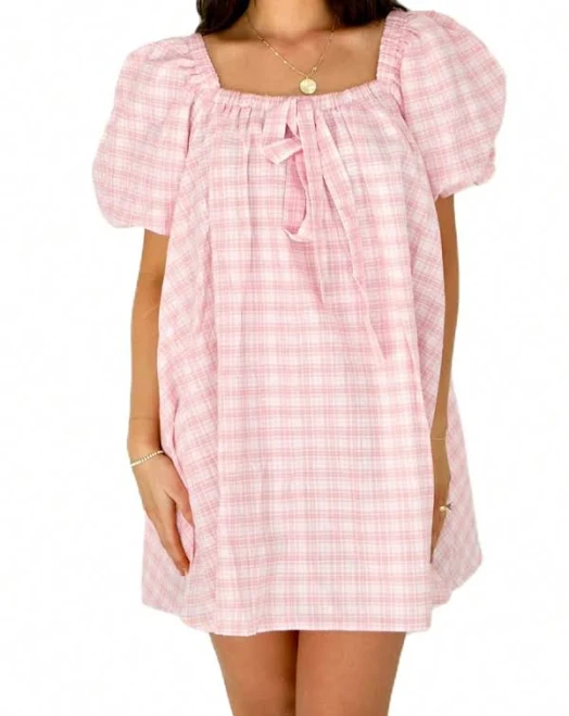 dress Women's Loose Fit Puff Sleeve Plaid Mini Dress Shein $21.35