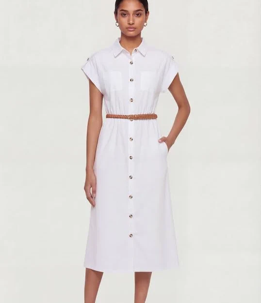 dress Women's Poplin Shirt Dress with Pockets and Belt Rainbow Shops $16.99