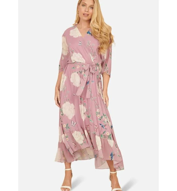 dress Yumi Women's Bird and Floral Print Midi Wrap Dress Macy's $100.1