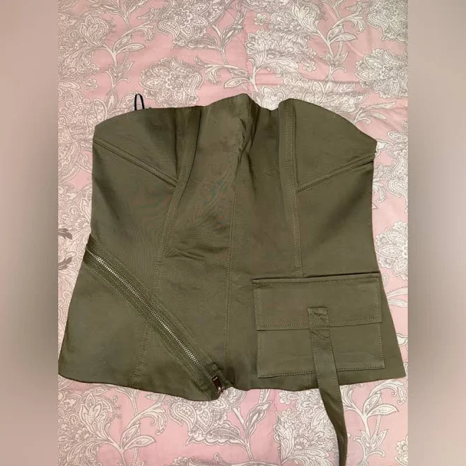 corset top Zara Tops | Zara Olive Green Strapless Corset Top With Utility Pocket | Color: Green | Size: Xl | Mariamemina's Closet Poshmark $25