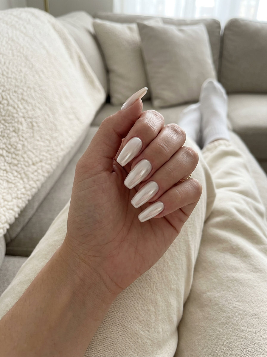 Pearl shell chrome nails for shell summer nails 2026. Luminous & elegant for events.