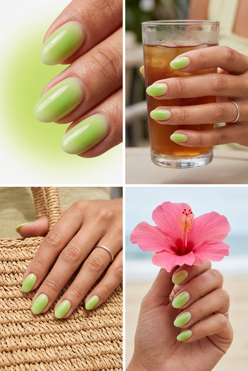 Green aura oval nails for festivals 2026. Playful and modern.