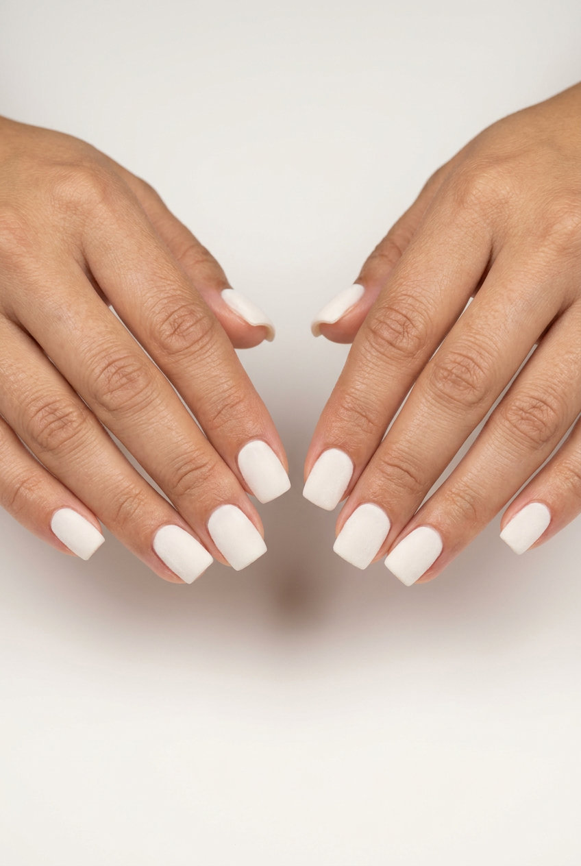 Milky Velvet Short Square acrylic nails for casual outings and weekend brunch in 2026. Sophisticated and textured.