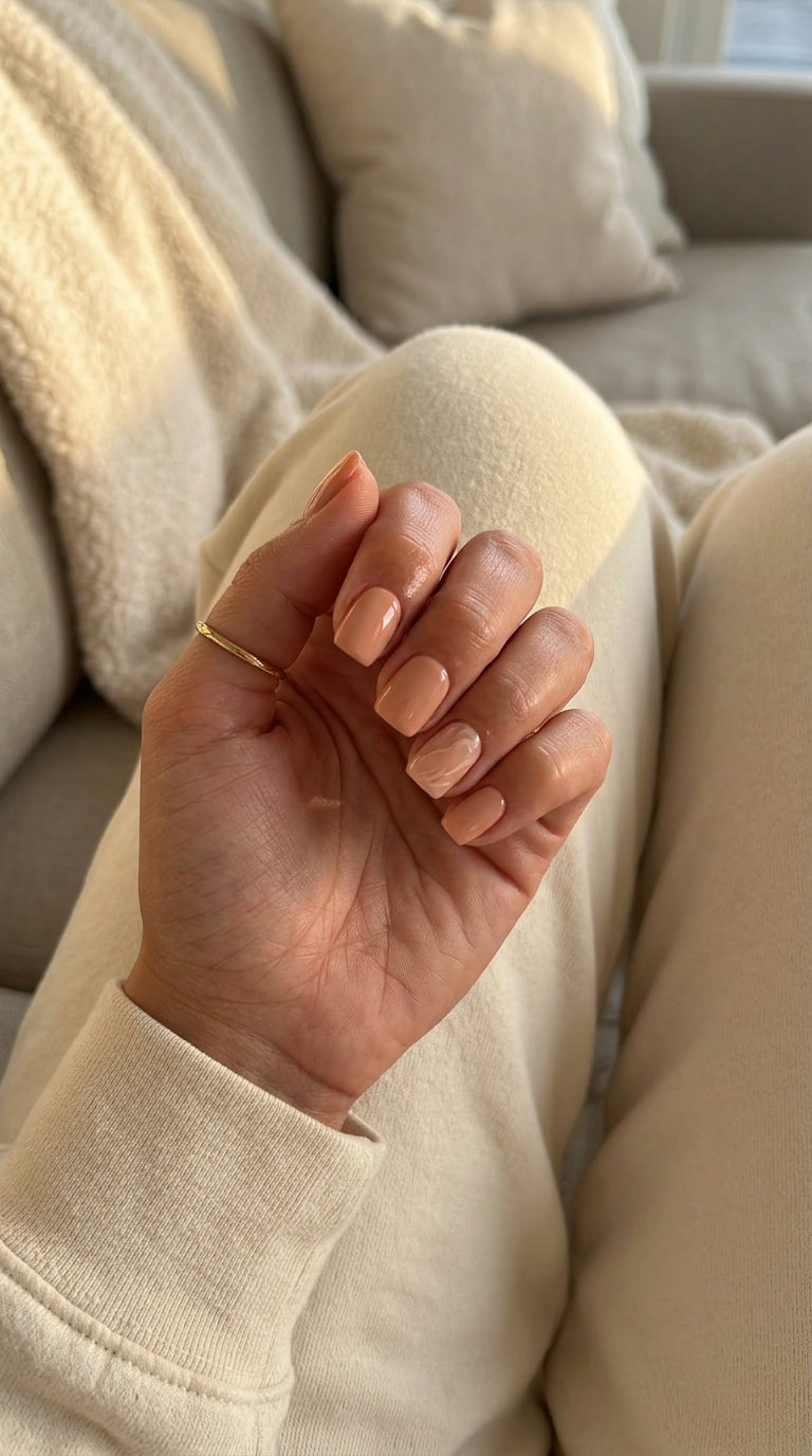 Nude Marble Accent Square nails: simple summer acrylic nail designs 2026. Chic, understated, perfect for casual wear.