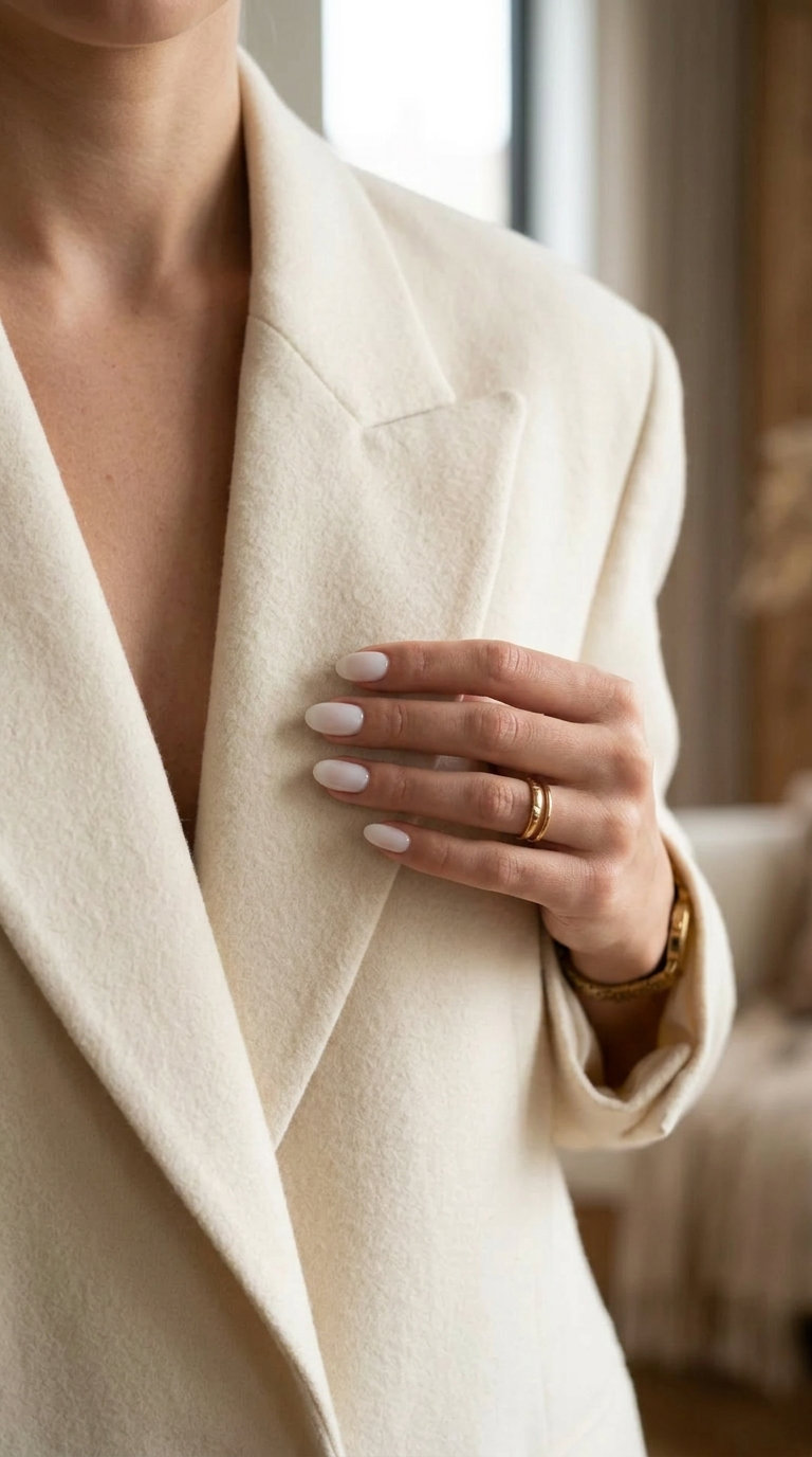 Sheer milky oval natural nails for daily wear 2026. Clean and understated.