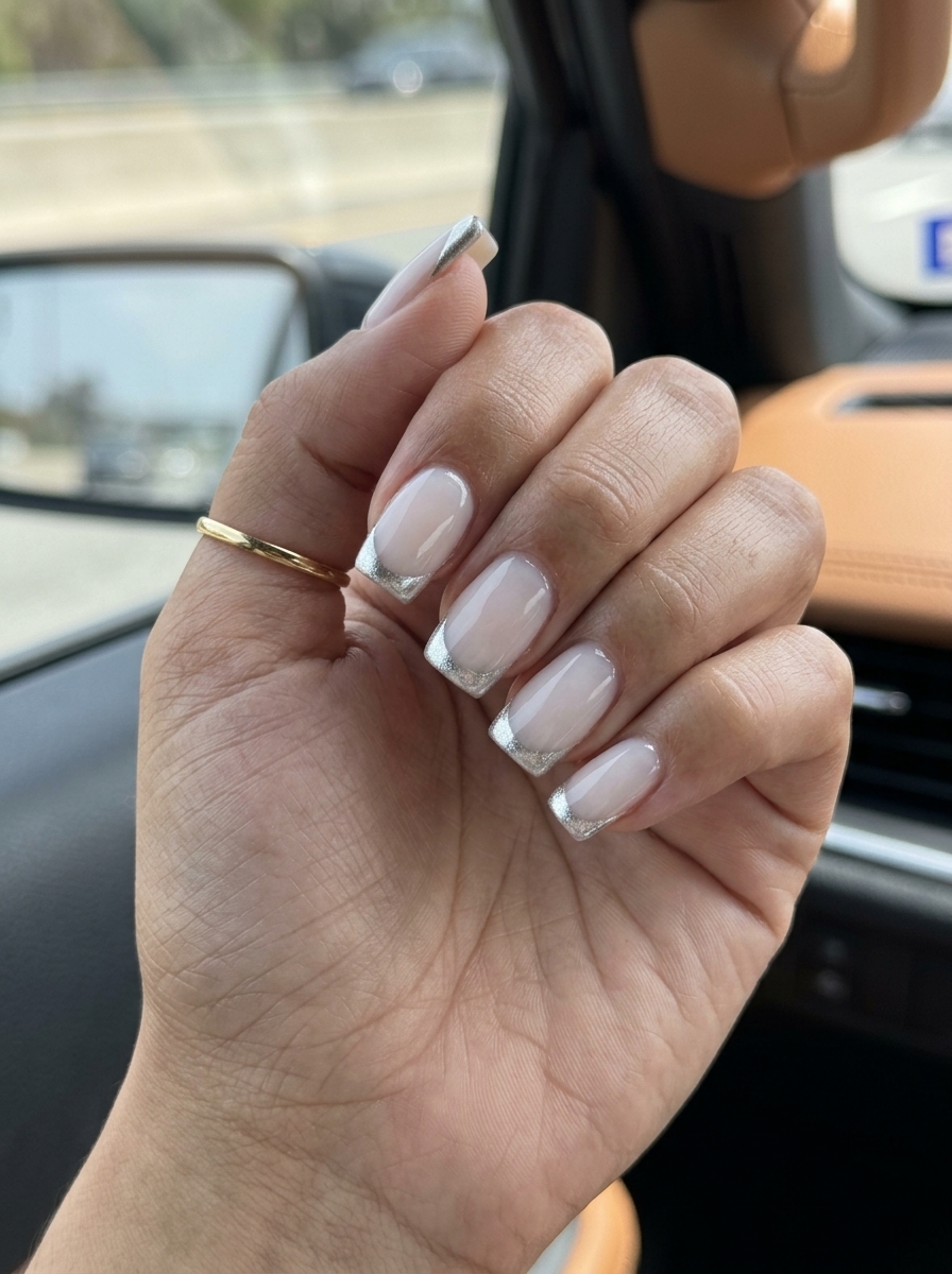 Subtle Chrome Edge French nails for simple summer nails 2026, ideal for evening outs and date nights.