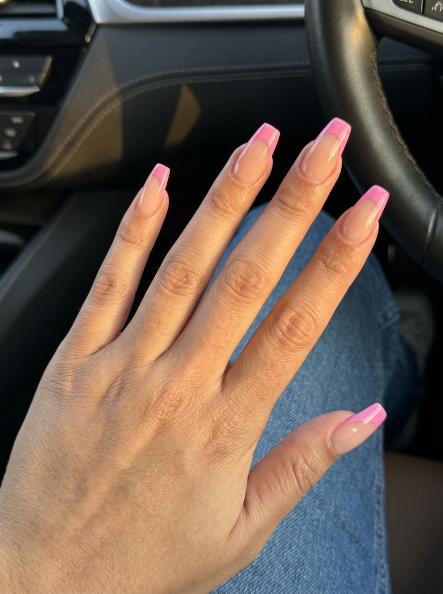 Bubblegum pink micro French coffin nails for date night and casual chic, showcasing solid summer nails 2026.
