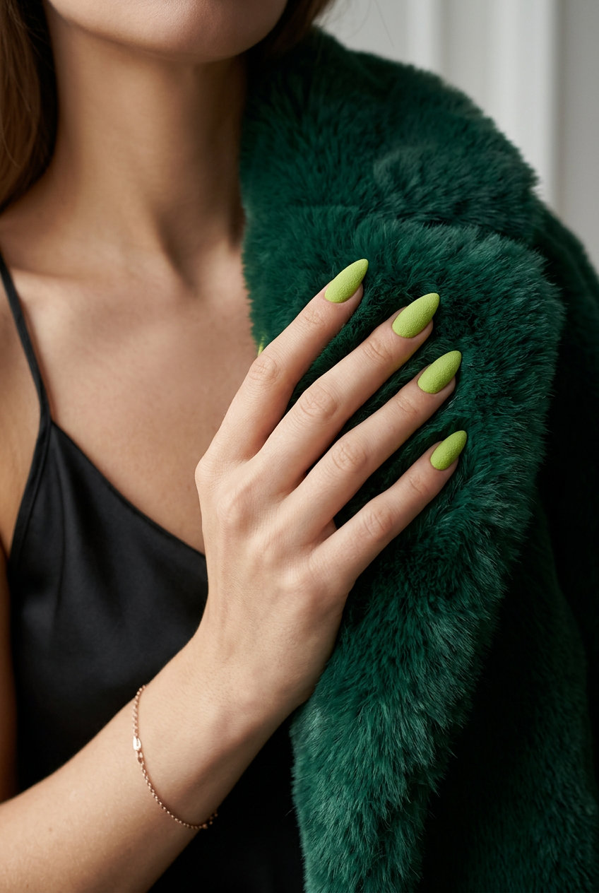 Textured Lime Stiletto nails for edgy fashion and festivals 2026.