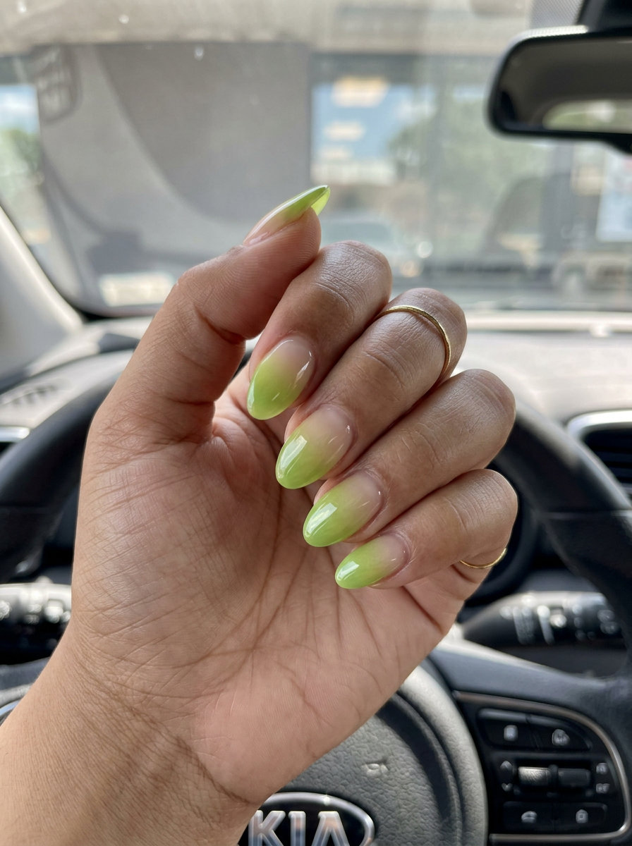 Lime Jelly Ombre Nails 2026: Playful & Translucent Fresh lime jelly gradient ombre nails, a playful choice for summer colorful nails designs 2026.