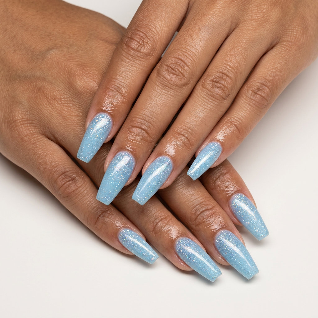 Sparkly Sky Blue Nails 2026: Playful & Festive Playful sky blue glitter sparkle nails, a fun option for summer colorful nails designs 2026.