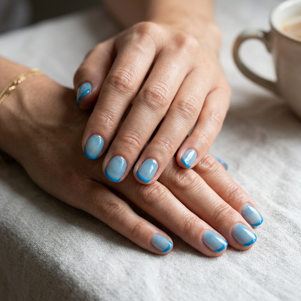 Ocean blue jelly micro French tip nails with a sheer watery blue base for summer french tip nails 2026.