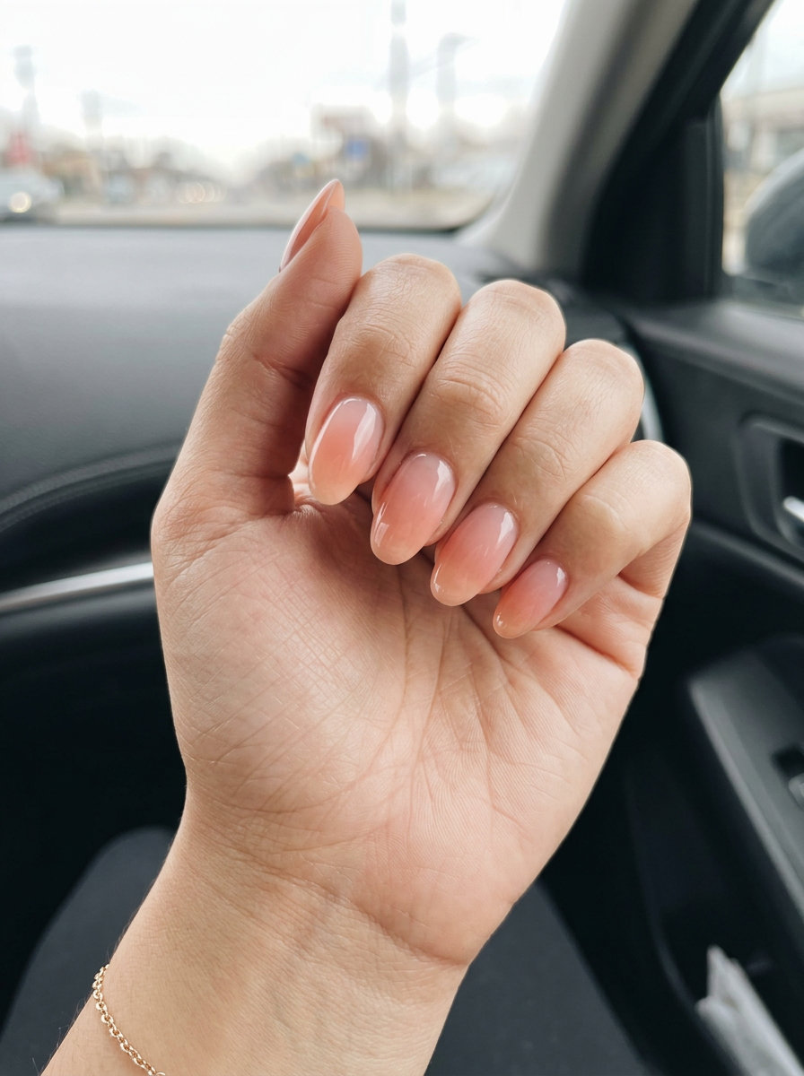 Romantic peach fuzz jelly ombre nails for summer 2026 wedding guests and date nights.