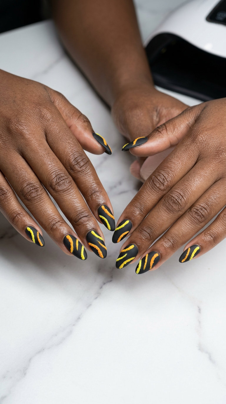 Citrus peel textured lines nails for parties, edgy and bold look.
