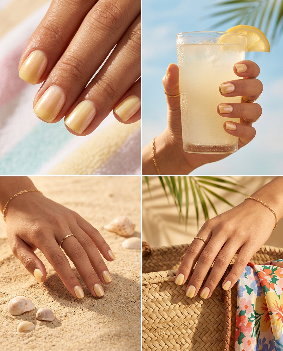 Butter glazed donut short almond simple gel nails 2026 for summer events and parties. Trendy and luminous.
