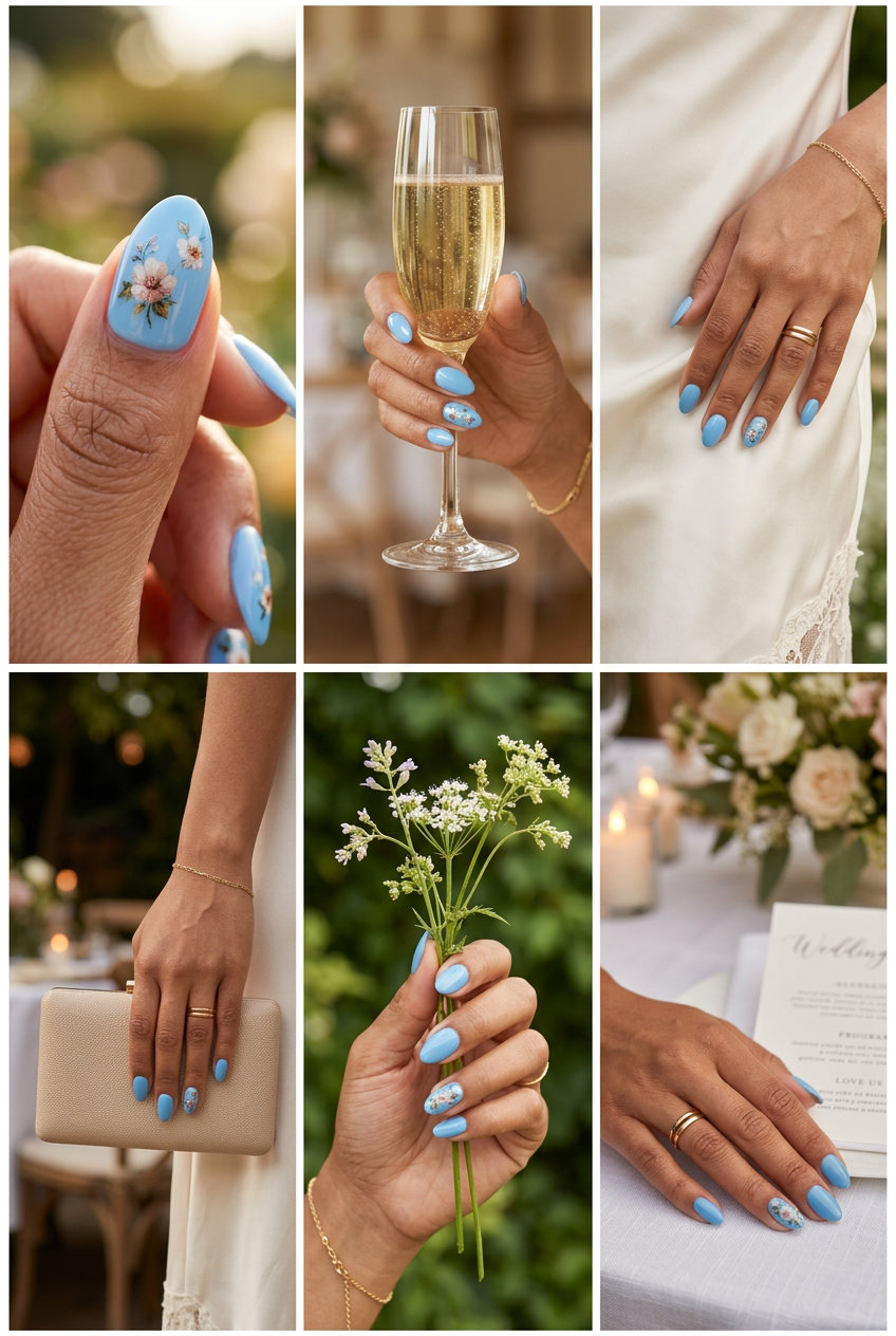 Summer bloom accent short simple gel nails 2026 for wedding guests and garden parties. Feminine.