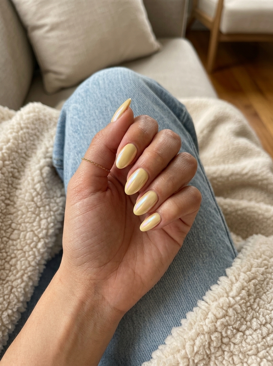 Butter Yellow Glazed Donut nails for summer holiday nails 2026. Playful, sweet brunch style.