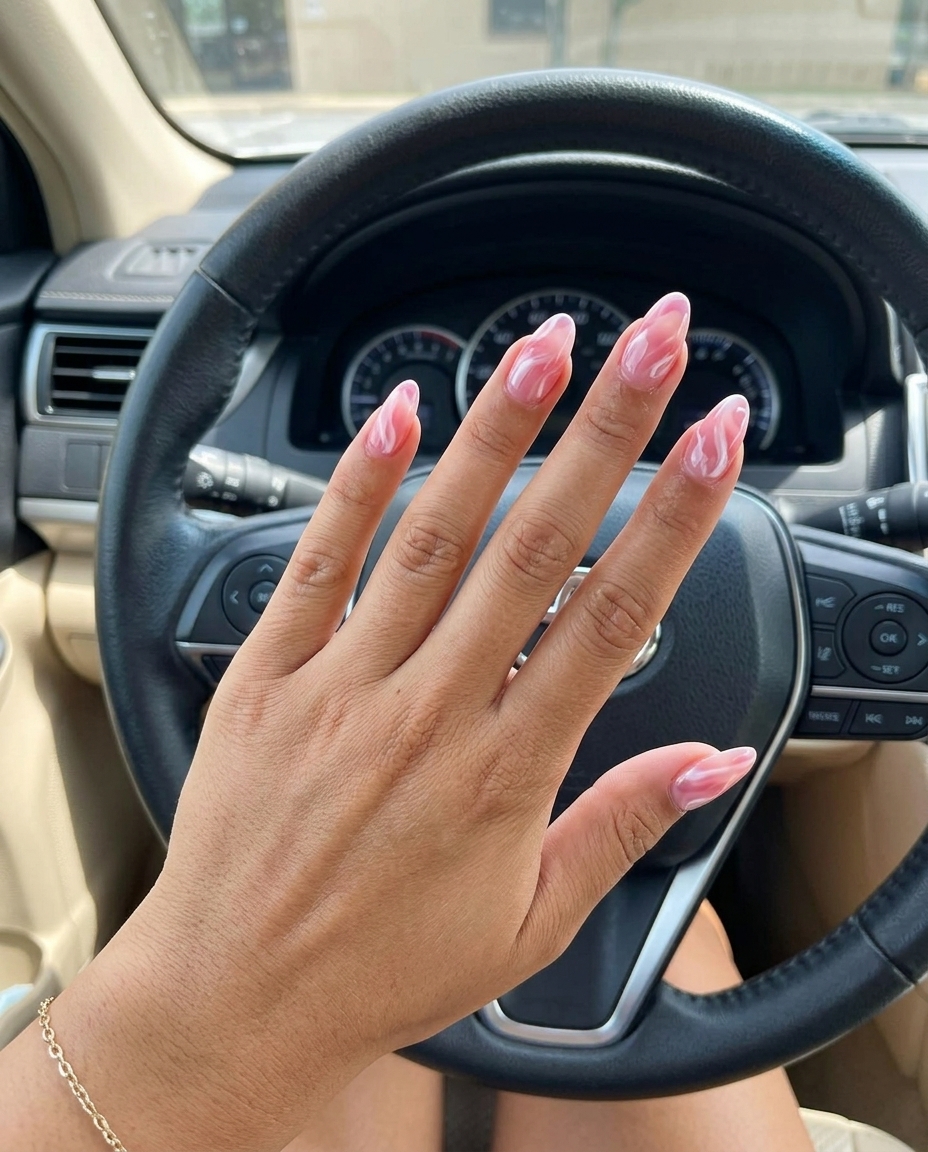 Rosy Marble Swirl Jelly nails for summer holiday nails 2026, perfect for date night and romantic evenings.