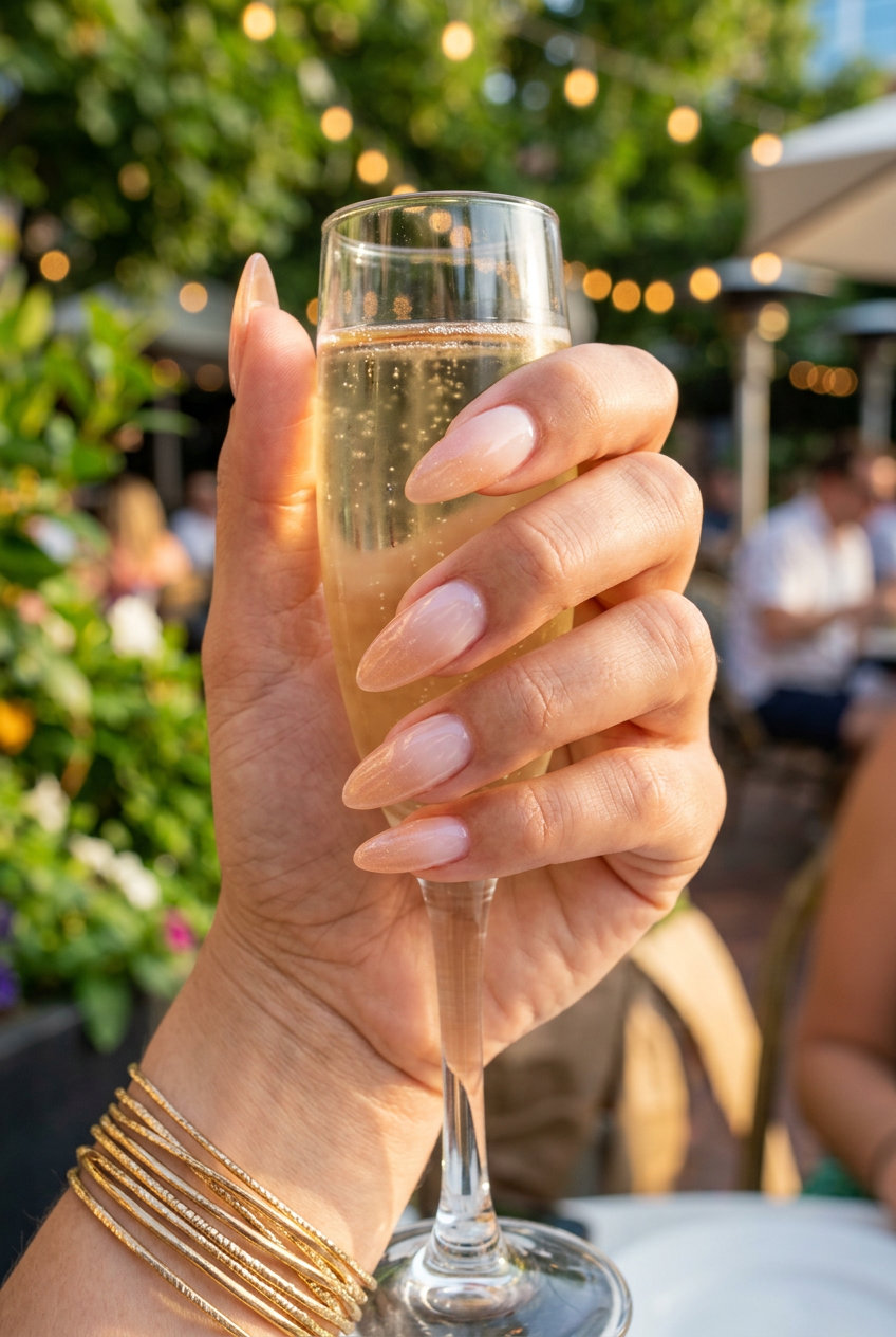 Sunset Peach Milky Gradient almond nails for summer nail inspo 2026. Romantic, soft look for vacation.
