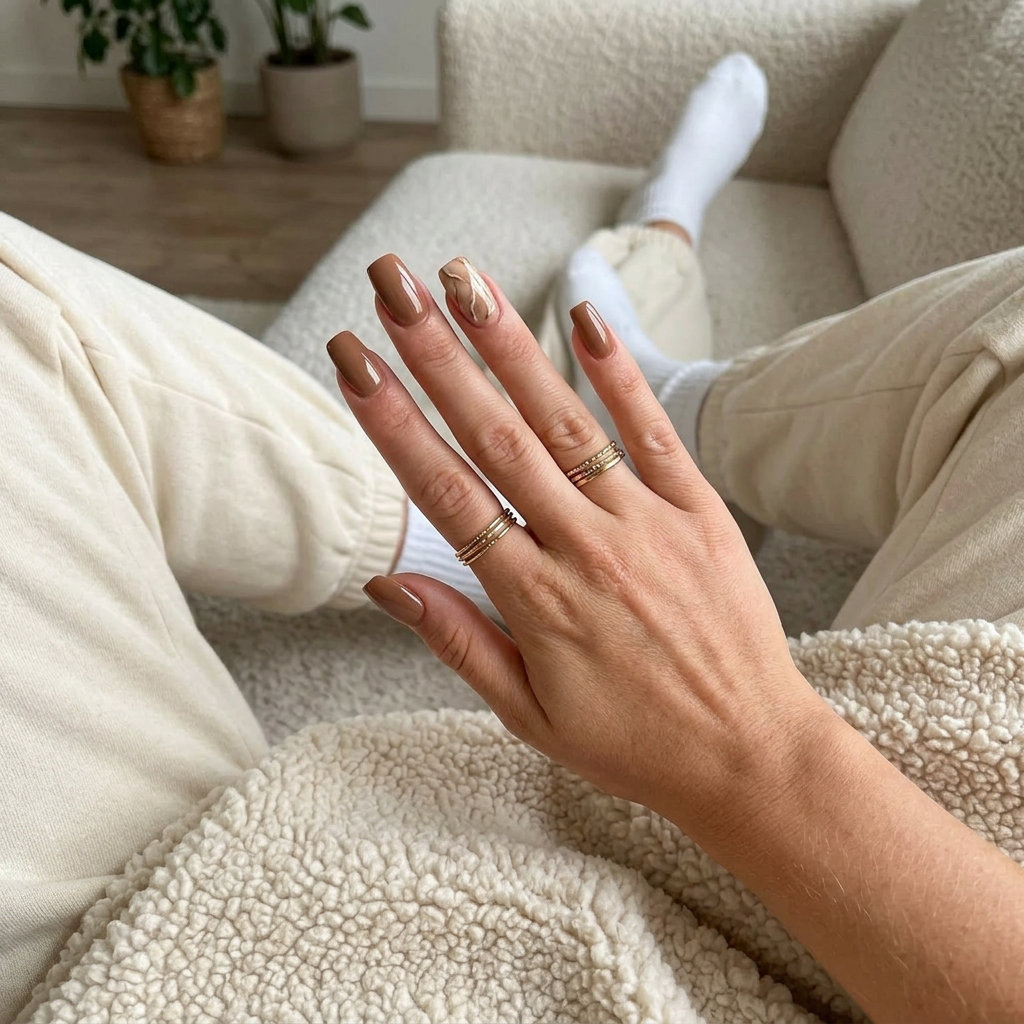 Earthy Marble Sophistication Squoval nails for summer nail manicure ideas 2026. Chic for daily wear.