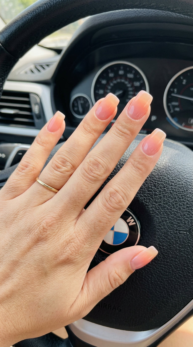 Sunset Peach Ombre Jelly Square nails: sheer pink to peach gradient, ideal for summer nails square medium 2026.