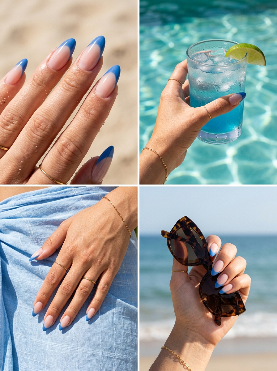 Crystal Sky French Oval nails for summer vibes nails 2026. Glamorous, elegant, wedding guest style.
