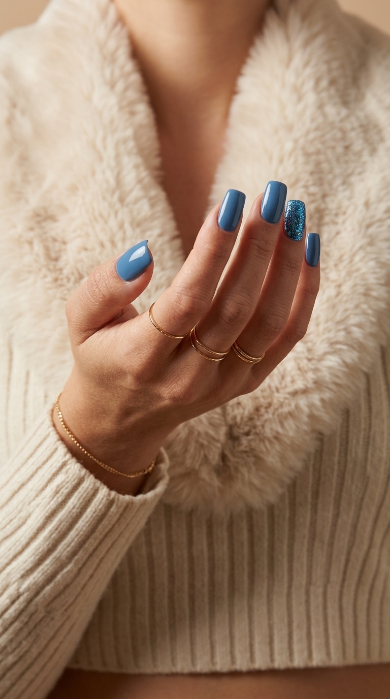 Ocean Sparkle Accent nails for summer vibes nails 2026. Dazzling night out look.